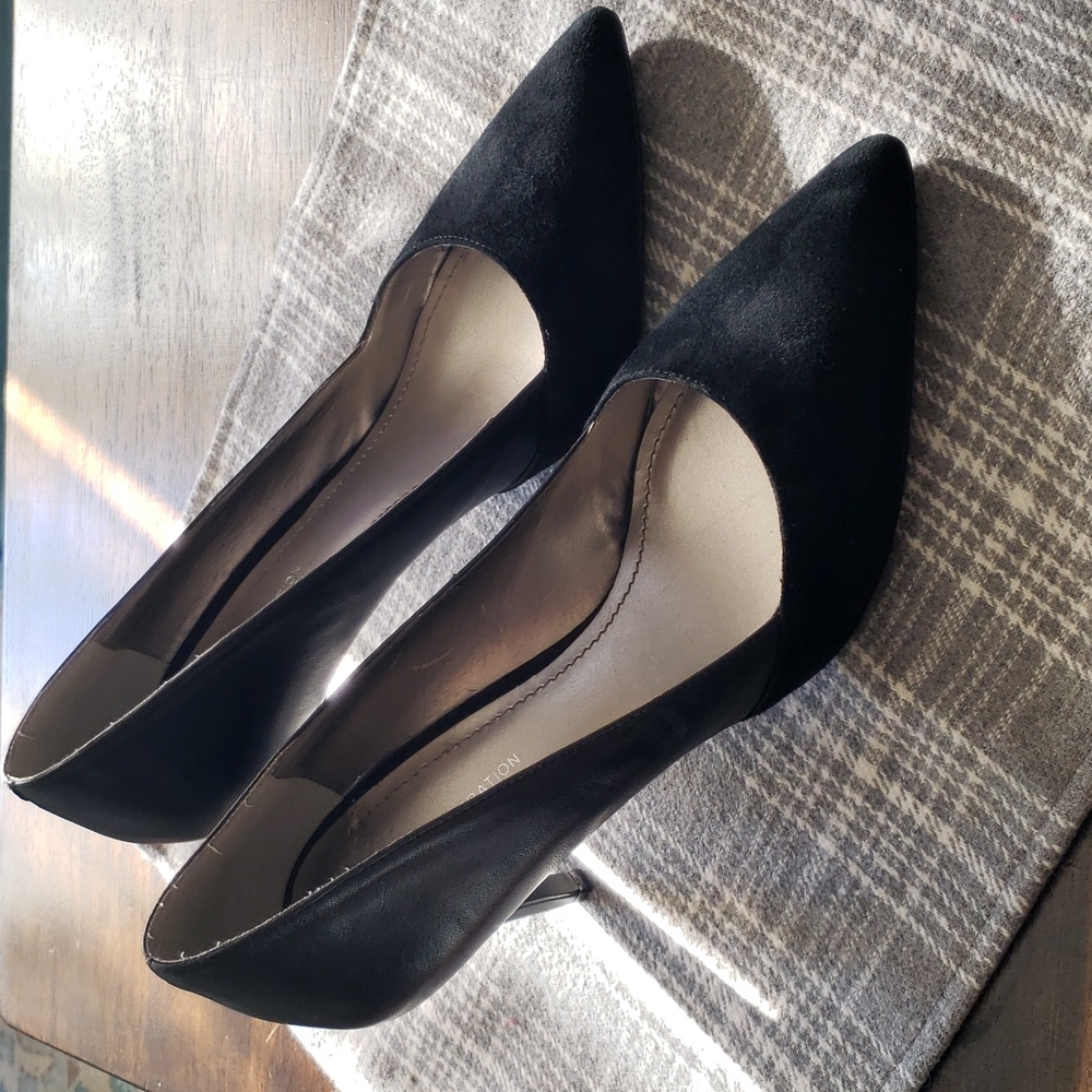 BCBG Leather & Suede Black Heels